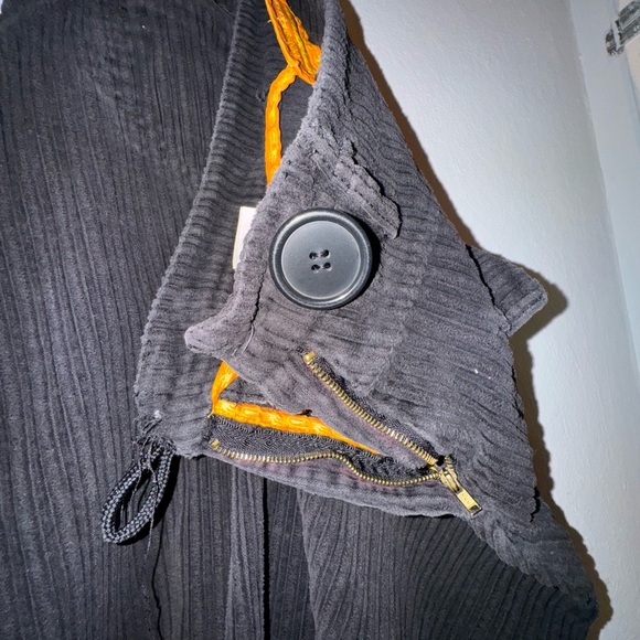 Thick corduroy cropped pants loose black - Picture 3 of 7